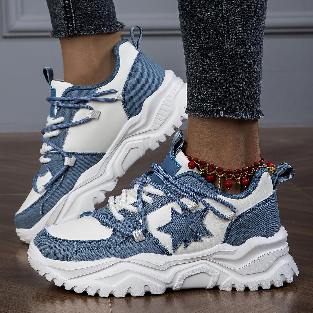 

MCTIN/Парные массивные кроссовки, повседневная обувь на платформе со шнуровкой для женщин, мужская спортивная обувь со звездным декором 44 синий