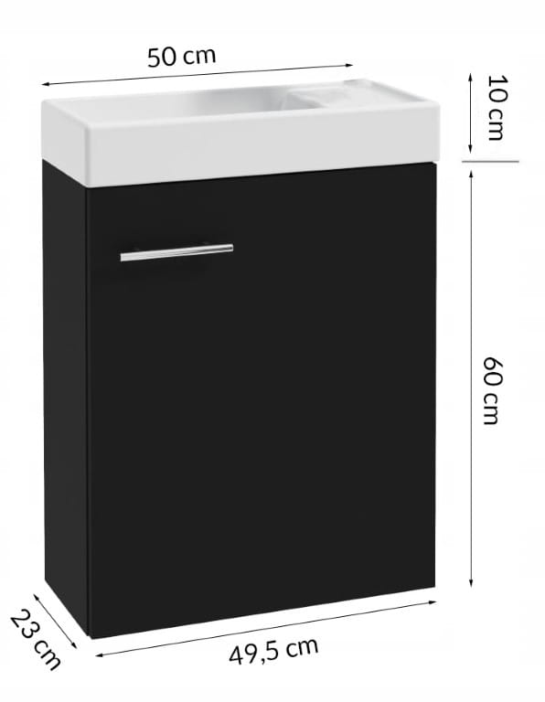 Bathroom cabinet with a black wall-hung washbasin 50x70 Small with an elongated chrome tap