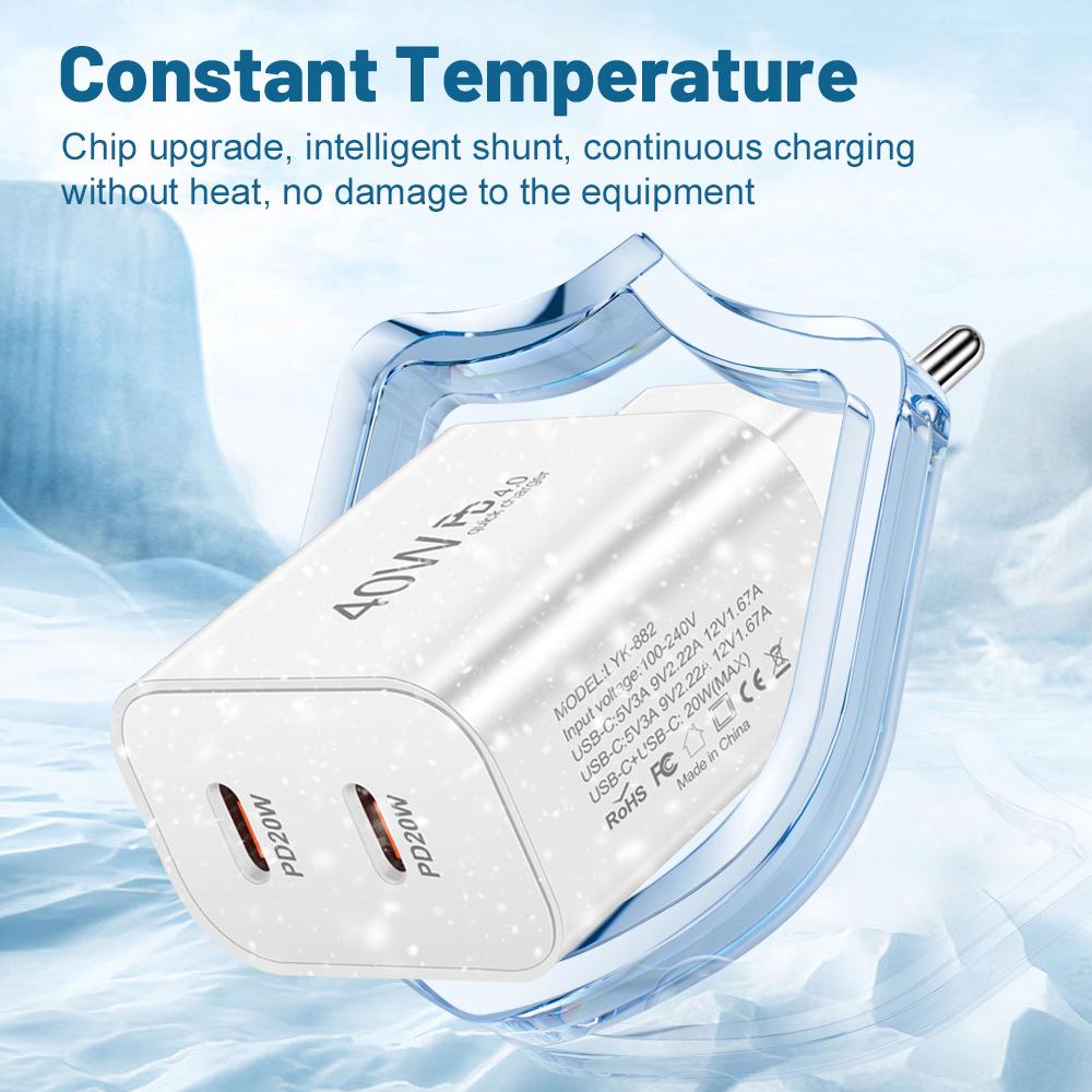 40W Dual PD Type-C Fast Charger for Mobile Phones