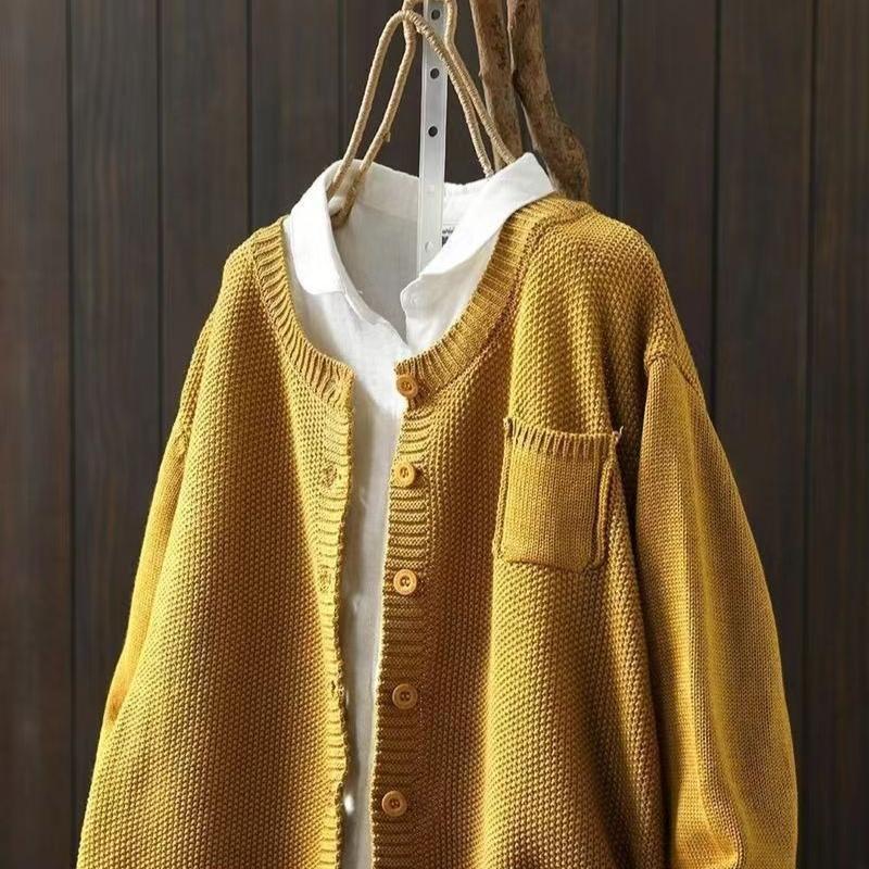Knitted Cardigan Jacket for Women In Autumn Retro and Artistic Loose Sweater Cardigan Casual Long-sleeved Sweater Jacket