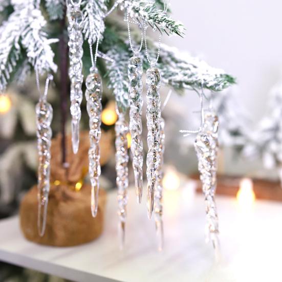 Yousheng 12 Pcs Acrylic Icicles Christmas Ornaments Clear Crystal Icicle Christmas Tree Hanging Decorations for Xmas New Year Holiday Wedding Winter