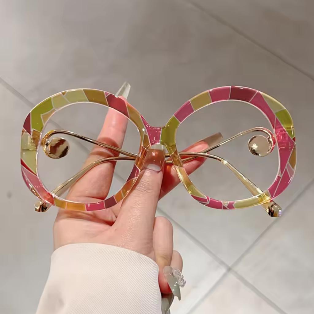 Y2K Vintage Oversized Round Sunglasses UV400 Punk Luxury Brand Designer Pearl Metal Wave Leg Shades for Women Men
