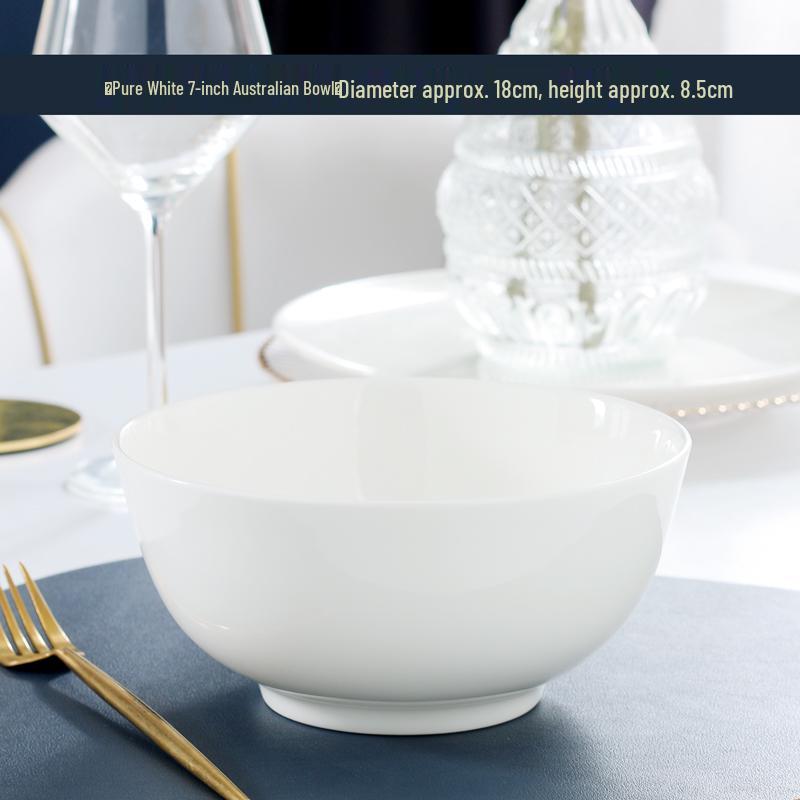 7-inch Large Capacity White Bone China Noodle Bowl - Ceramic Soup & Lo Mein Tableware