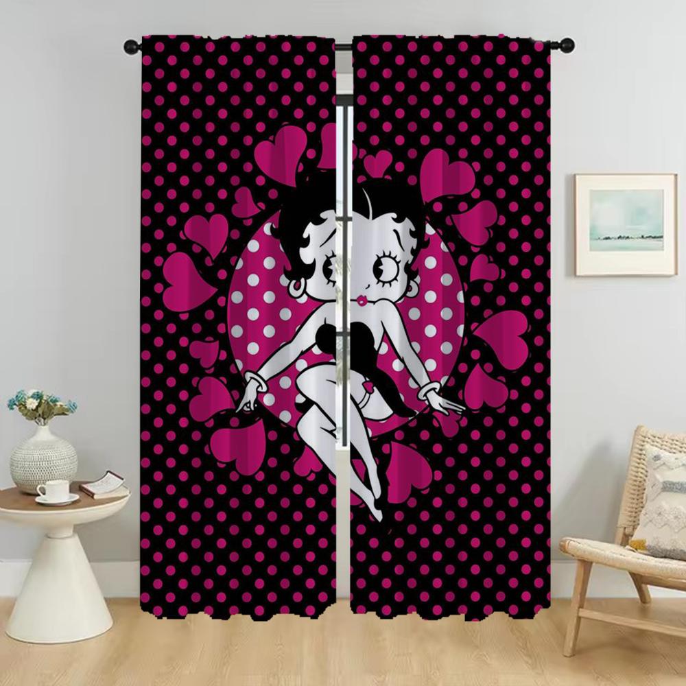 Set Of 2 Elegant Room Curtains Bettyes Boopes Window Curtain Home Interior Camera Shades Halloween Decoration Child Polyester