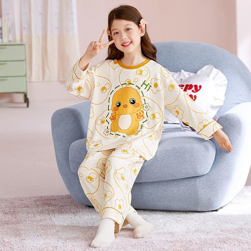Girls Long Sleeve Cotton Pajama Set Cartoon Print Home Sleepwear Ages 8 Fall Comfortable Kids Loungewear