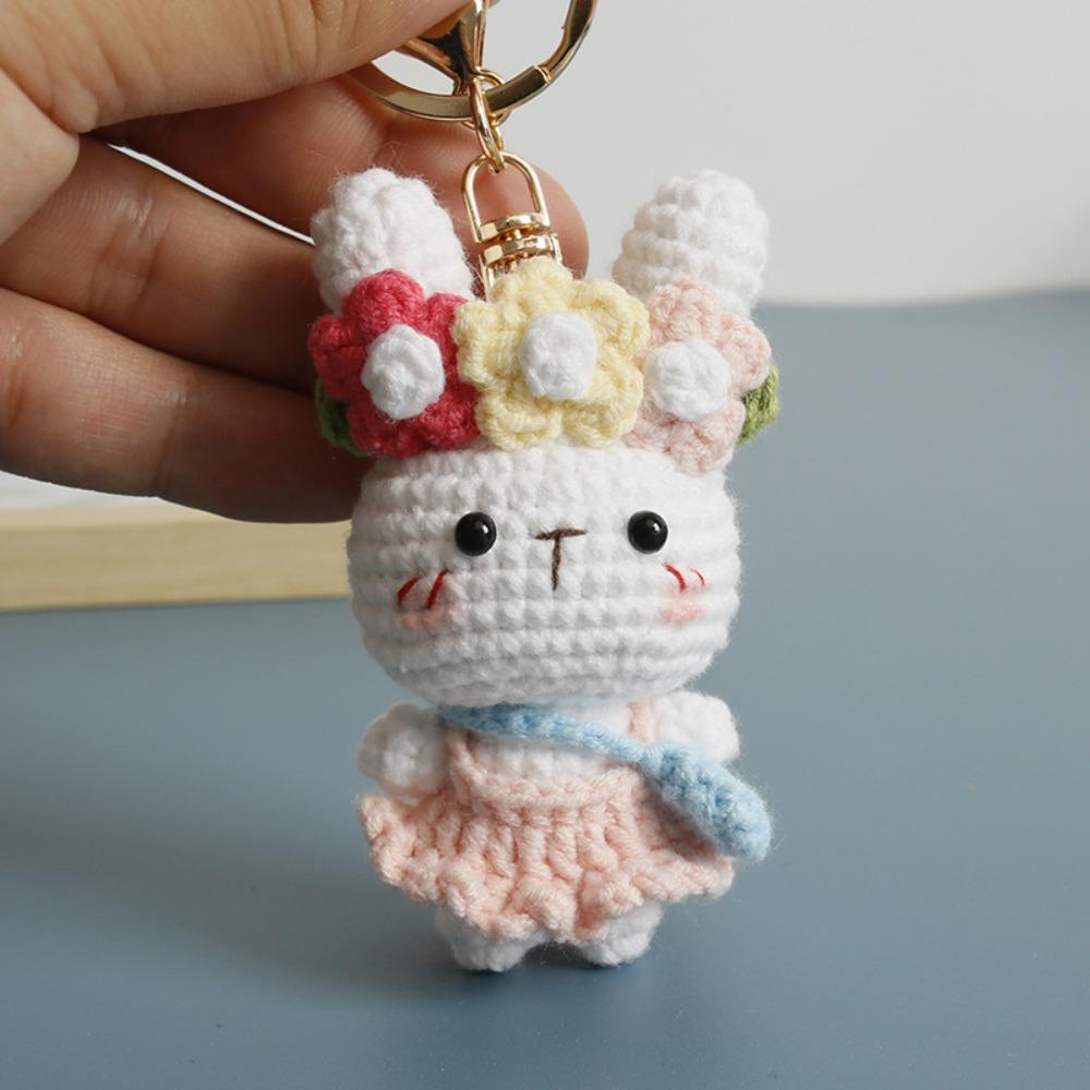 Handmaking Bunny Keyrings Knitting Rabbit Doll Pendant Creative Crochet Keyrings  Backpack