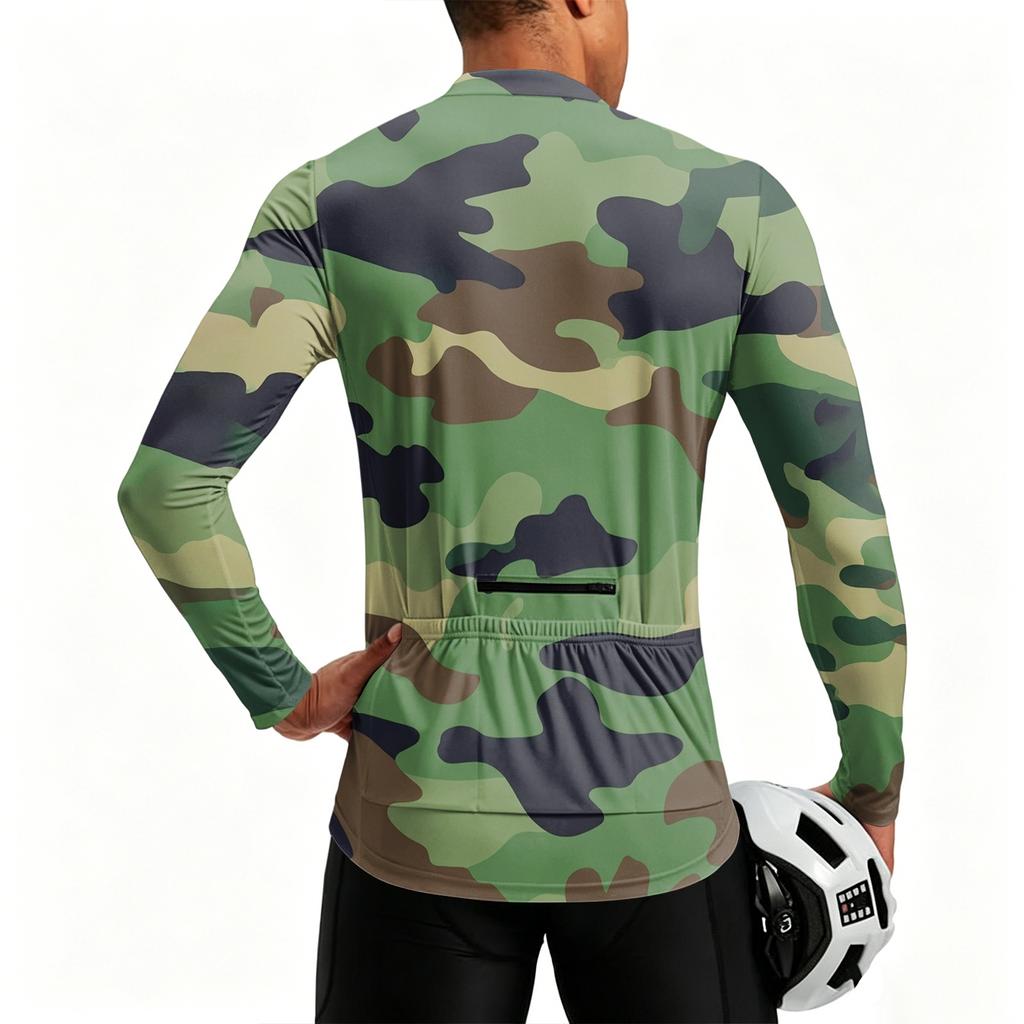 Men's Crew Neck Printed Zipper Breathable Quick Dry Long Sleeve Cycling Jersey for Outdoor Sports Activities