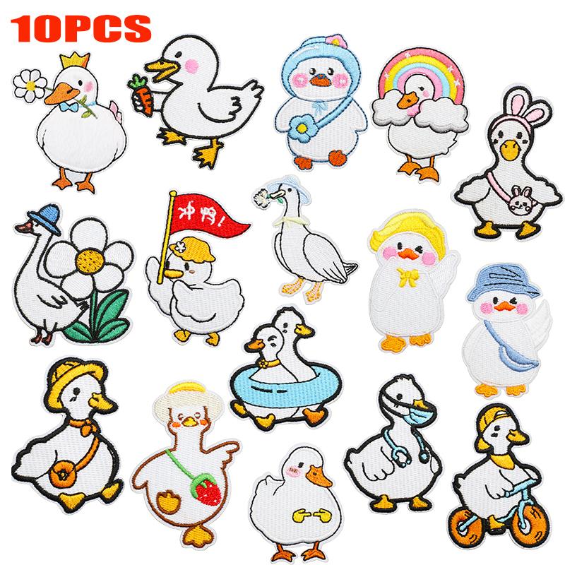 10pcs /Lots Cute Duck Embroidered Applique Cartoon Animal Duck Patch Iron On Patches For Clothing Decoration Diy Hats Bag Sticker