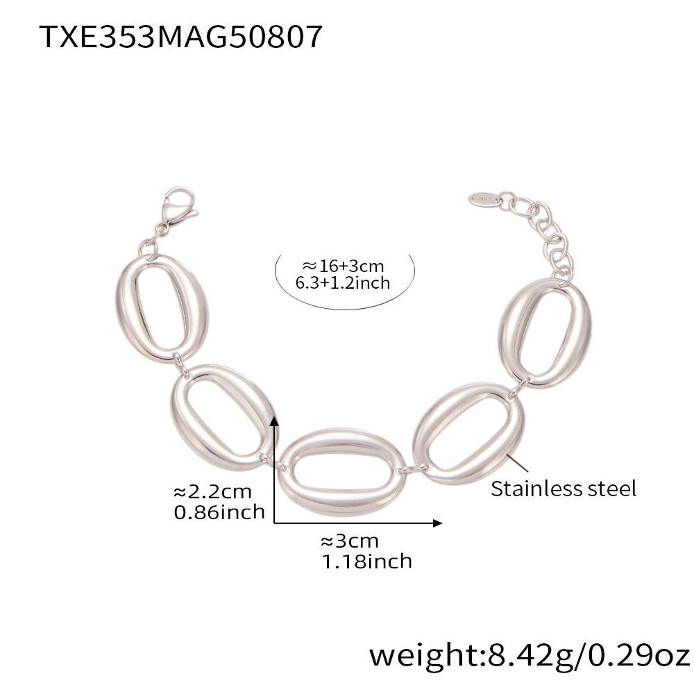 Qiong Yao Polished Oval Egg-Shaped Stainless Steel Necklace & Bracelet - European American Eco-friendly Style Jewelry