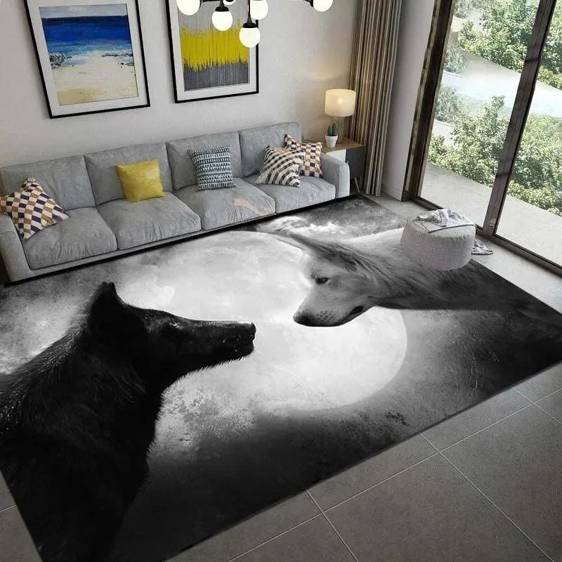 Rocky Canyon Wolf Rug, Mysterious Wilderness-Themed Home Decor Carpet with Rugged Terrain Charm for Living Area