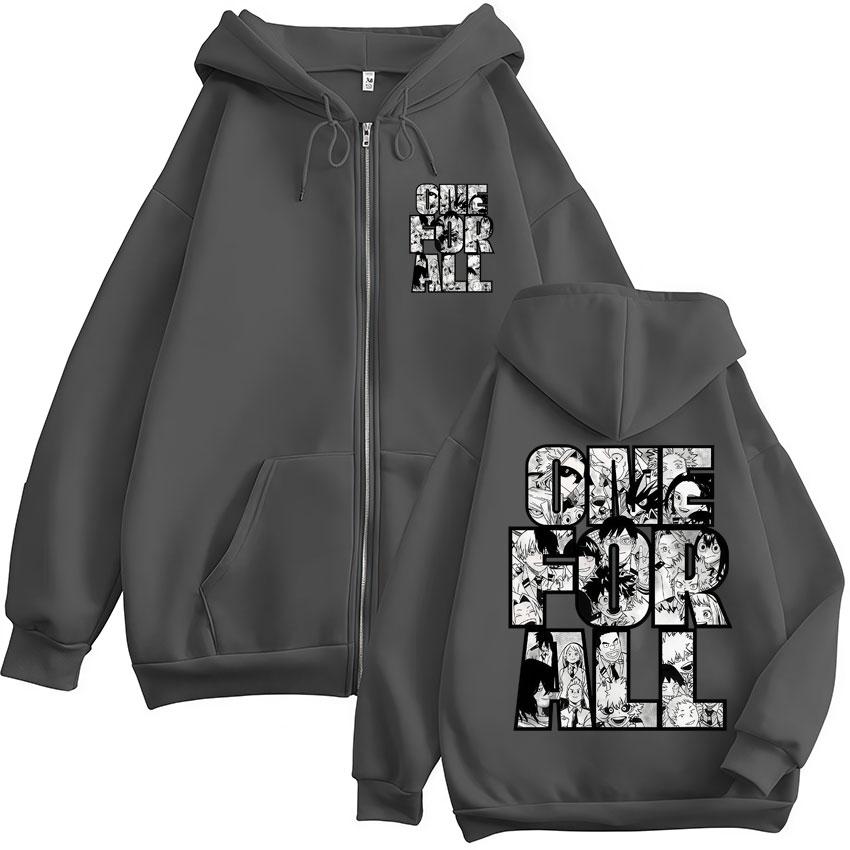Anime My Hero Academia one for All Zipper Hoodie Men Women Vintage Harajuku Cardigan Sweatshirt Loose Fleece Casual Jackets