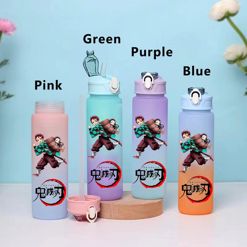 750ML Demon Slayer Cartoon Plastic Gradient Water Cup Portable Leak Proof Water Bottle Student Outdoor Sports Travel Water Cup