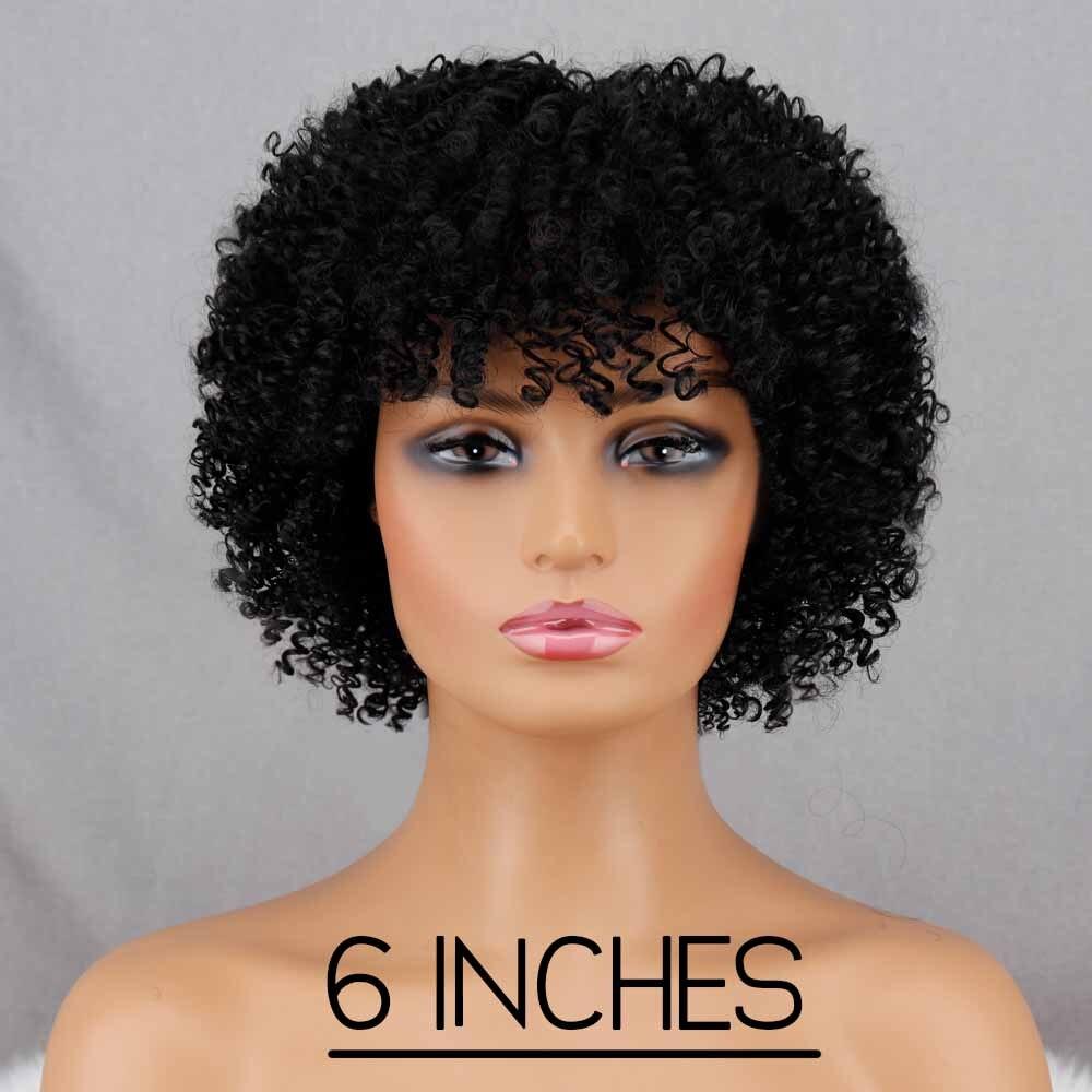 XINRAN Afro Women Fashion Short Kinky Curly Wig with Bangs Synthetic Fiber Brown Black Blonde Color Short Curly Wig Daily Wear