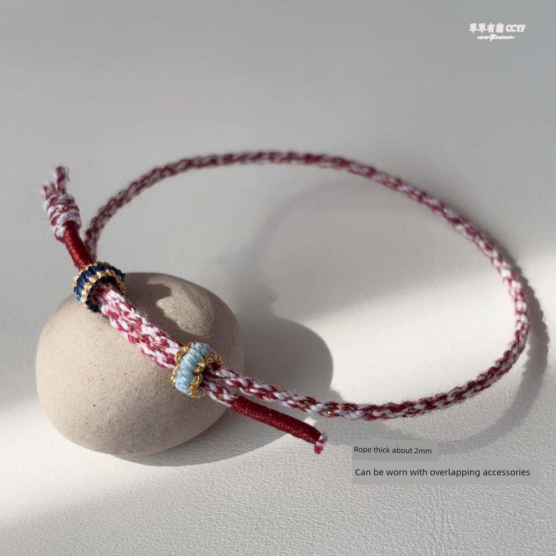 

[Small Sweet Half] Hand-Woven Peace Buckle Carrying Strap Men s and Women s DIY Bracelet Wearable Donut Original Design 15cm Deep red