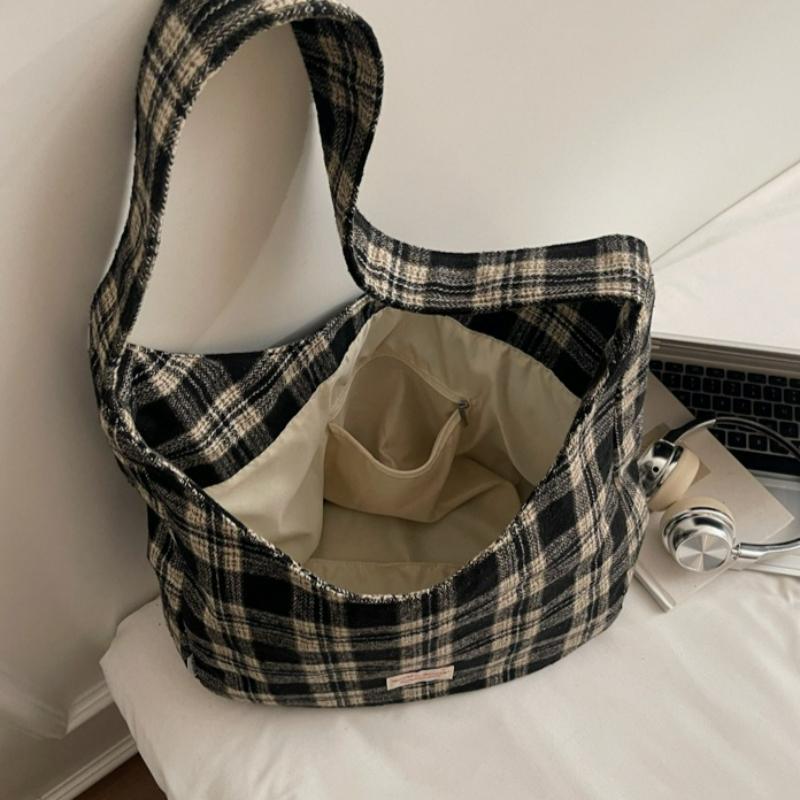 Borsa a tracolla Fashi a quadri da donna, borsa a spalla casual in tela, borsa tote di grande capacità, texture comoda e versatile, borse portaoggetti