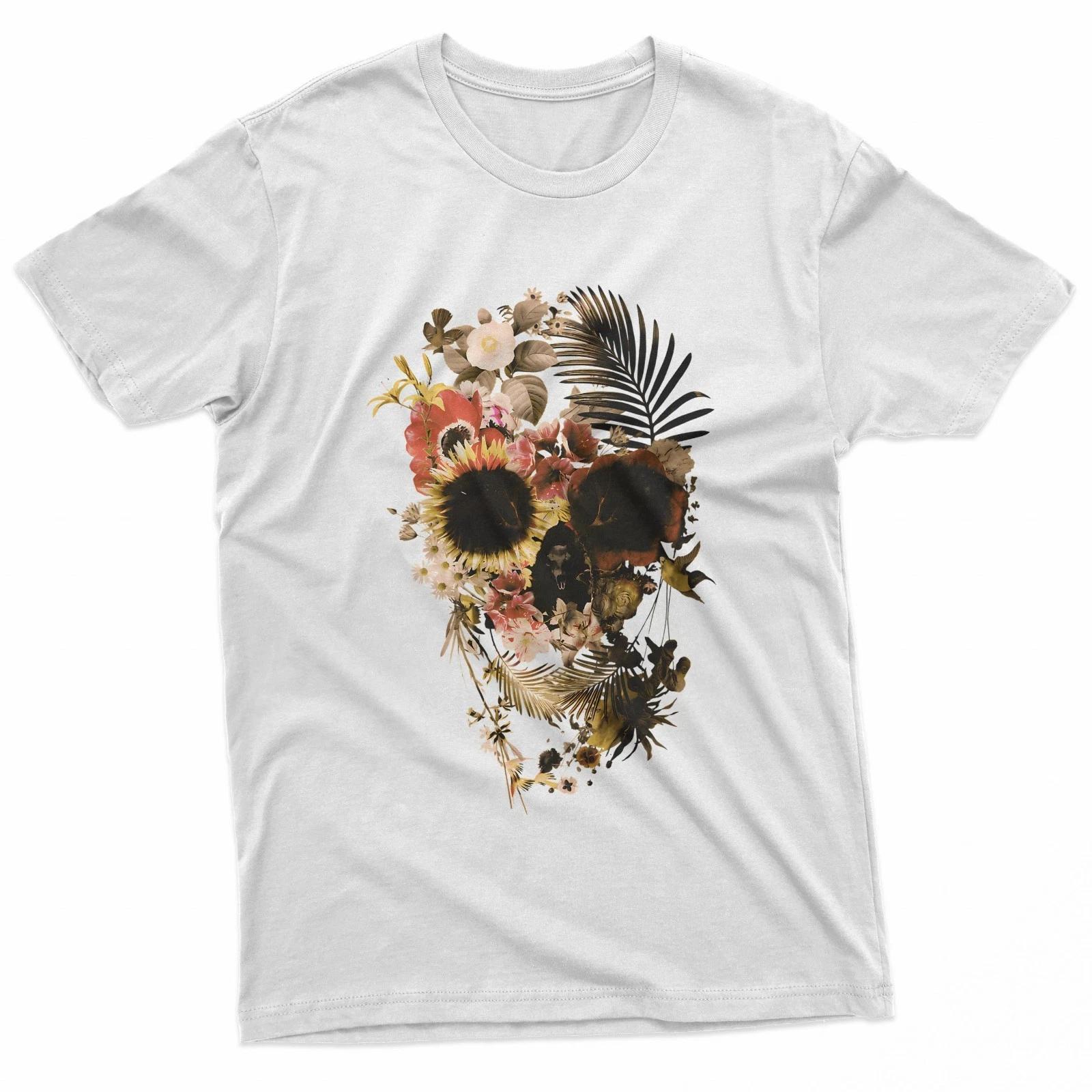 Floral Skull Garden of Death Gothic Botanical 100% Cotton T-shirt Mens Tees Top 3XL