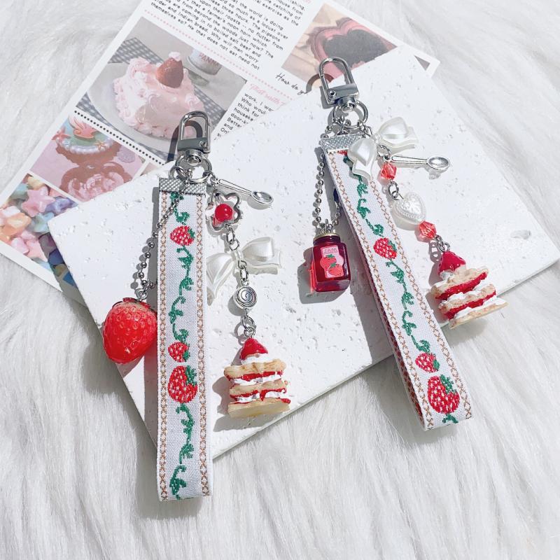 Cute Strawberry Cake Short Mobile Phone Lanyard Bag Pendant For Women  Versatile Keychain Backpack Decoration Gifts