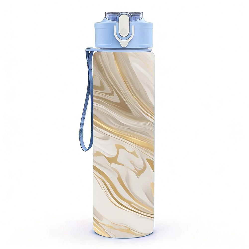 1PC Cream Gold Swirl Marble Pattern 750ml Color Plastic Sports Water Bottle Leakproof Flip Straw Lid Suitable for Sports Office Home Use