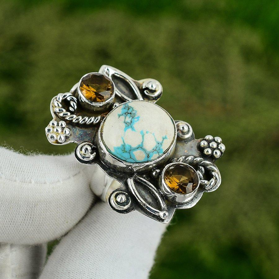 

925 Sterling Silver Santa Rosa Turquoise Stone Citrine Solitaire Ring Jewelry 8