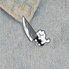 Funny White Goose Brooches Enamel Badge Pins Cartoon Black Cat with Knife Backpack Hat Shirt Lapel Pin for Kid Women Bag Clothes