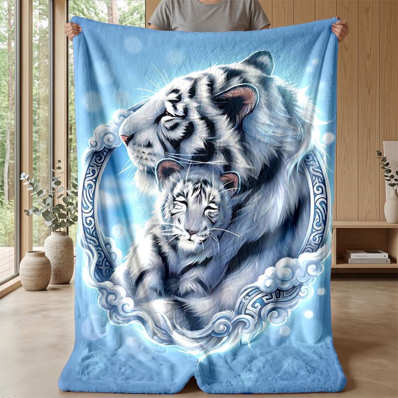 White Tiger Family 3 Theme blanket Lightweight Warm Flannel Blanket Decorative Throw Blanket for Home Decoration
