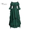 Halloween Dress Vintage Renaissance Medieval Victorian Pirate Dress Prom Ball Gown Off Shoulder Bell Sleeves Ruffle Pleated Irregular Hem Maxi Dress