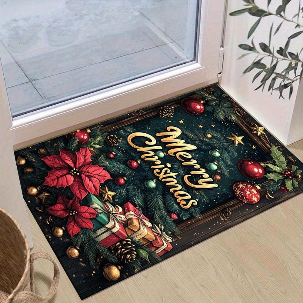 

1pc Christmas Themed Rug, Merry Christmas Print, Bedside Carpet, Non slip Laundry Room Mat, Machine Washable Water Absorbing Entrance Door M 60cm by 90cm