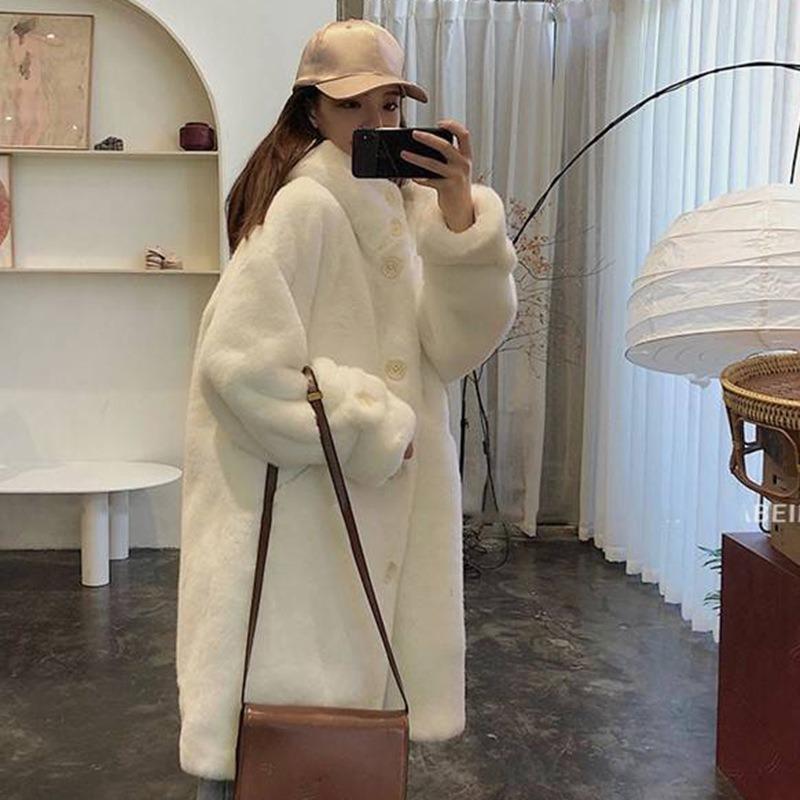 Winter mink fur jacket women's medium and long imitation rabbit fur coat casual hooded large size women's clothing