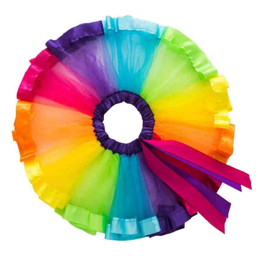 Girls Rainbow Tulle Skirs Mini Dress Princess Colorful Splicing Party Birthday Dancing Tutu Skirt