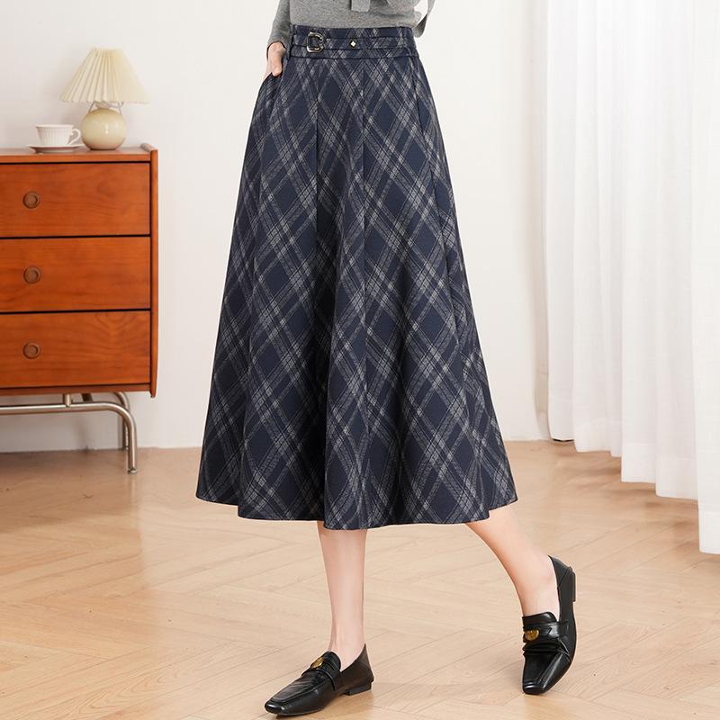 

2026 Women s Plaid A-line Mid-length Pleated Skirt - Spring/Autumn Casual Hip-hugging Style 3XL синий