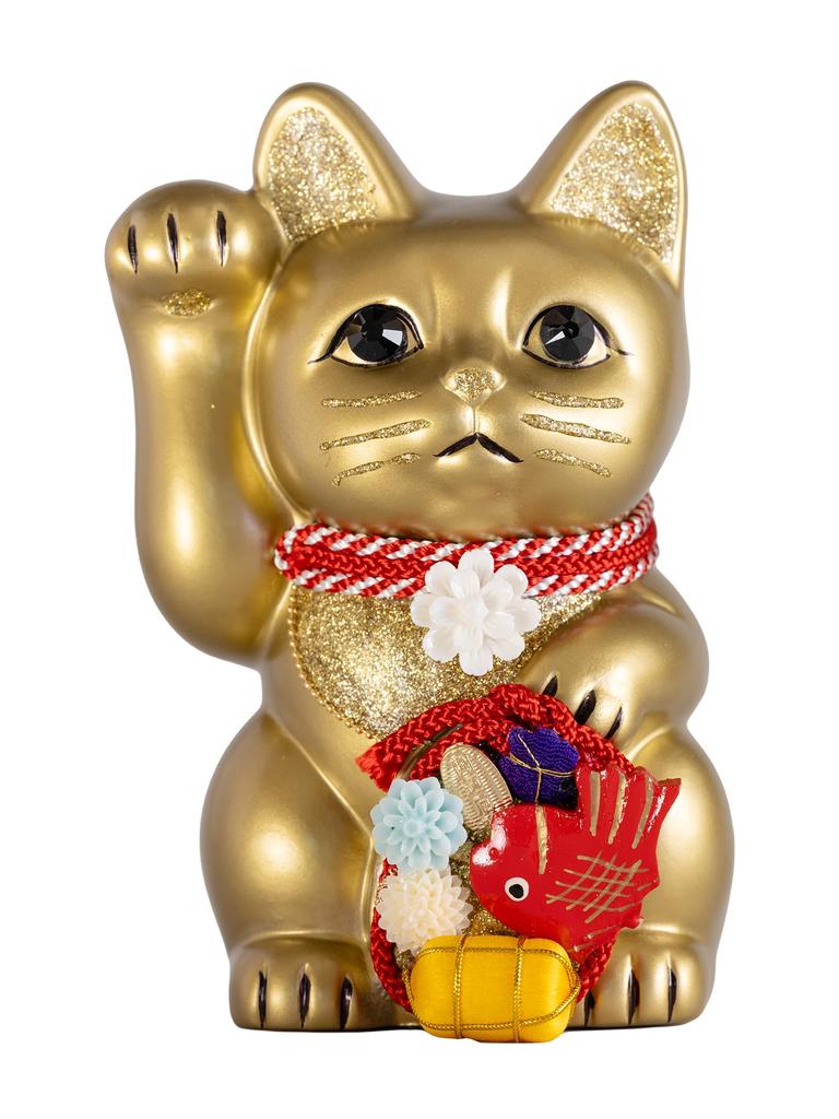 Lucky Cat Waraku Medetai Right Hand Cat Lucky Cat Maneki Cat Lucky Feng Shui Ornament Offerory Box Gold (M-SIZE Gold) Raised/Pottery_Lucky (tai_M