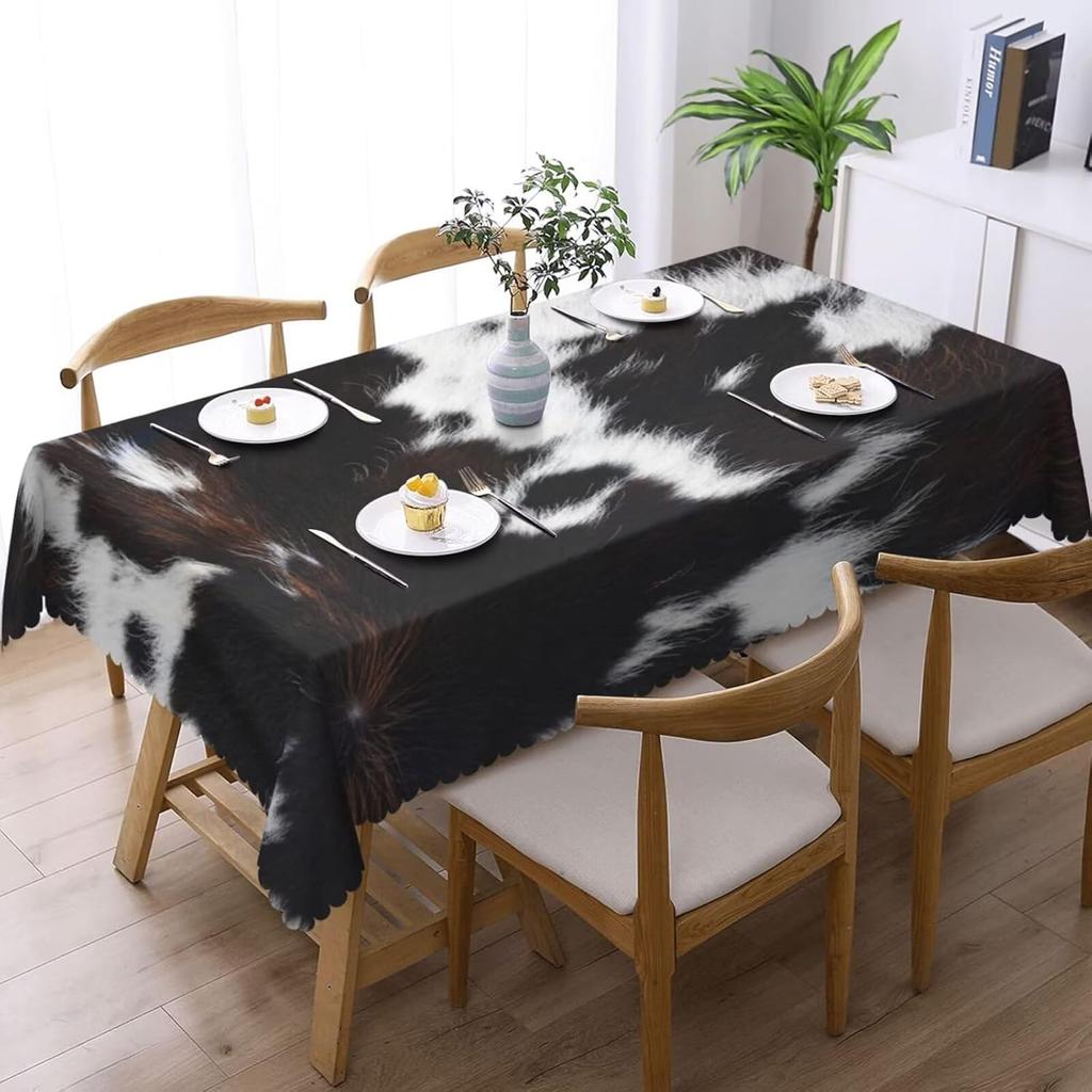 Cow Print Tablecloth Black Brown Cowhide Pattern Cattle Animal Fur Western Farmhouse Table Cover