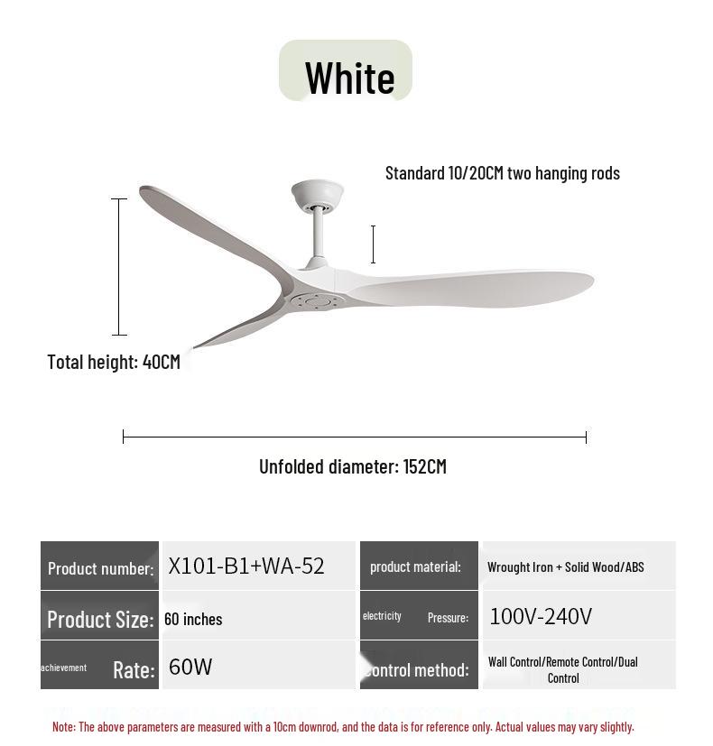 Variable Frequency Ceiling Fan with Light and Remote Control, Solid Wood Blades, for Living Room, Dining Room, Bedroom