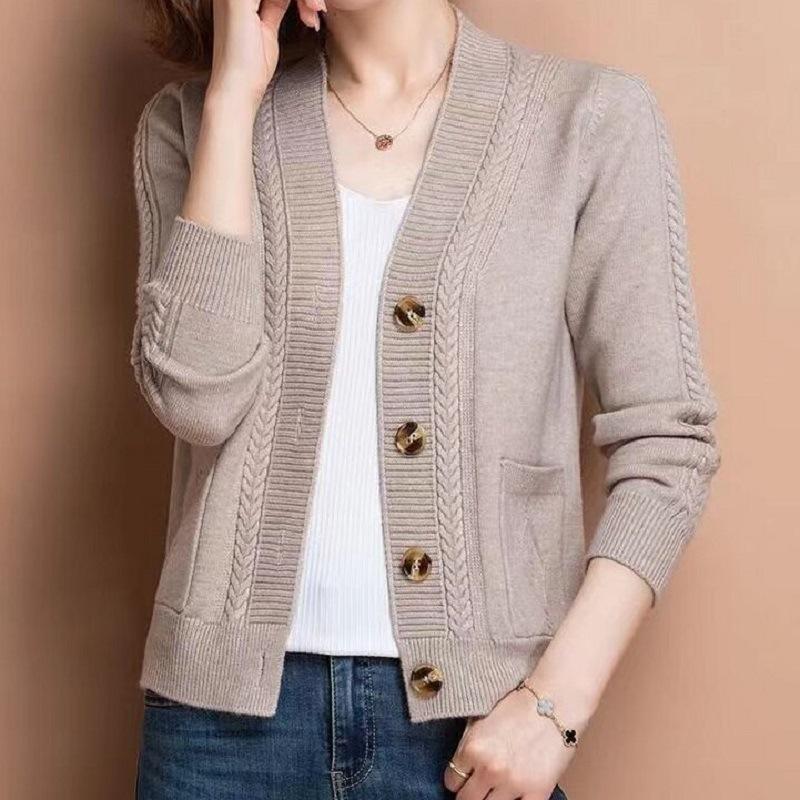 Fashion and foreign middle-aged women's clothing large-size jacket top temperament autumn and winter loose V-neck sweater cardigan women's outer wear