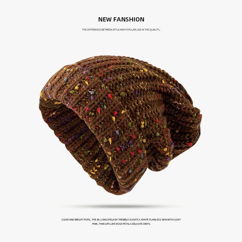 Versatile Wool Hat Women's Big Head Circumference Showing Face Small Pile Hat Autumn and Winter Mixed Color Warm Knitted Pullover Hat