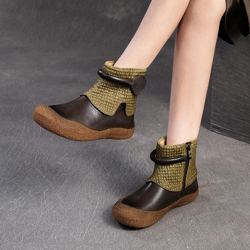 Fashion GKTINOO Retro Genuine Leather Short Boots 2024 New Casual Round Toe Versatile Solid Color Women's Soft Cowhide Soft Sole Shoes