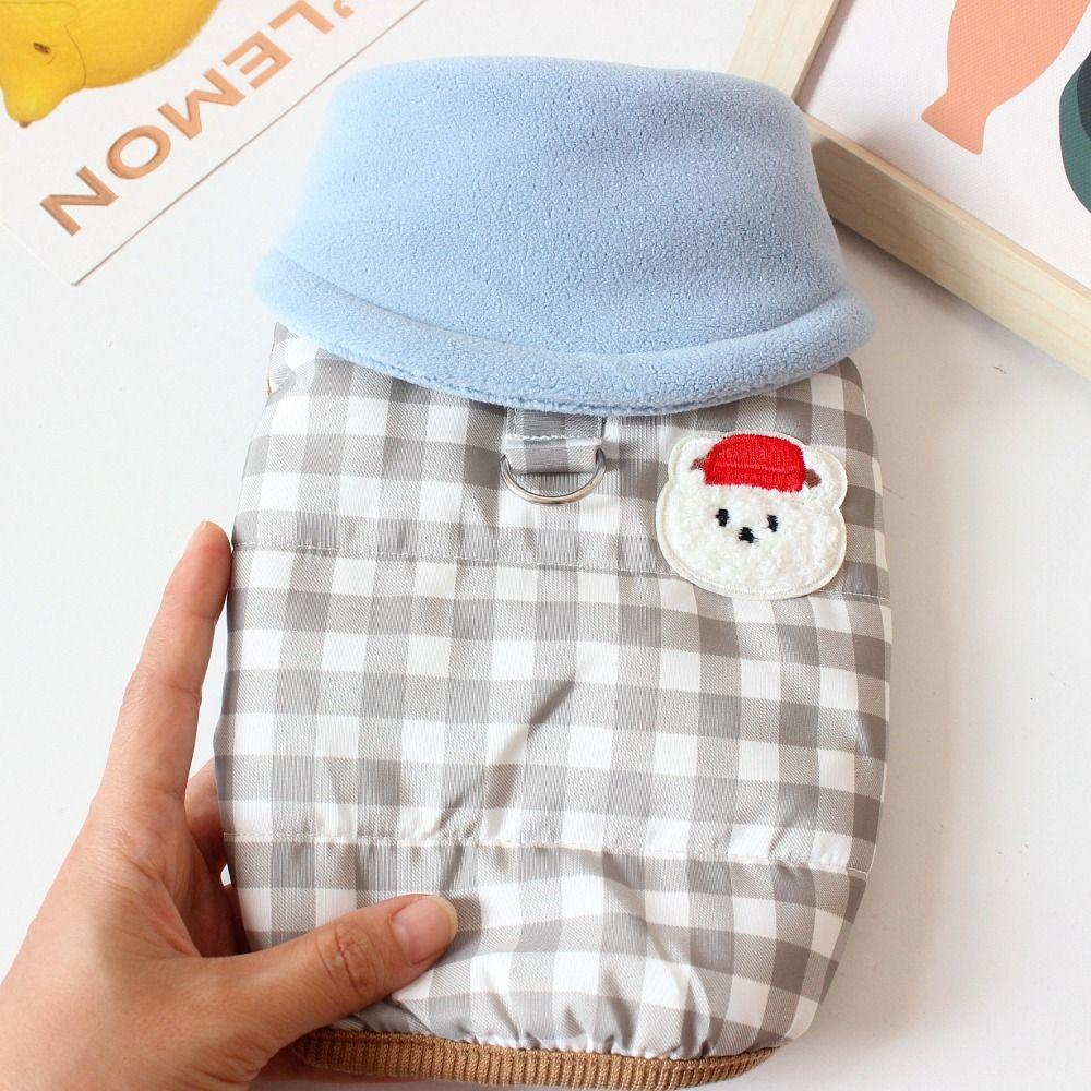Fashion Cute Grid Pet Dog Clothes Cat Clothes with Warm Jacket Puppy Clothes Vest Winter Warm Thickened Teddy Bear Coat Winter