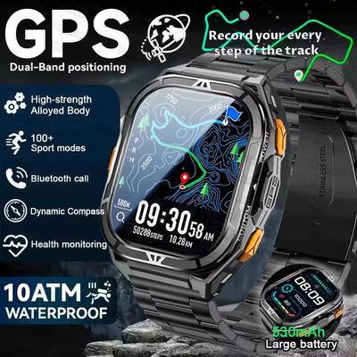 TREX3 Eingebaute GPS Smartwatch 10ATM Wasserdicht Kompass 530mAh Akku Bluetooth Anruf 70+ Sportmodi Herrenuhren 1,96-Zoll AMOLED HD Smartwatch