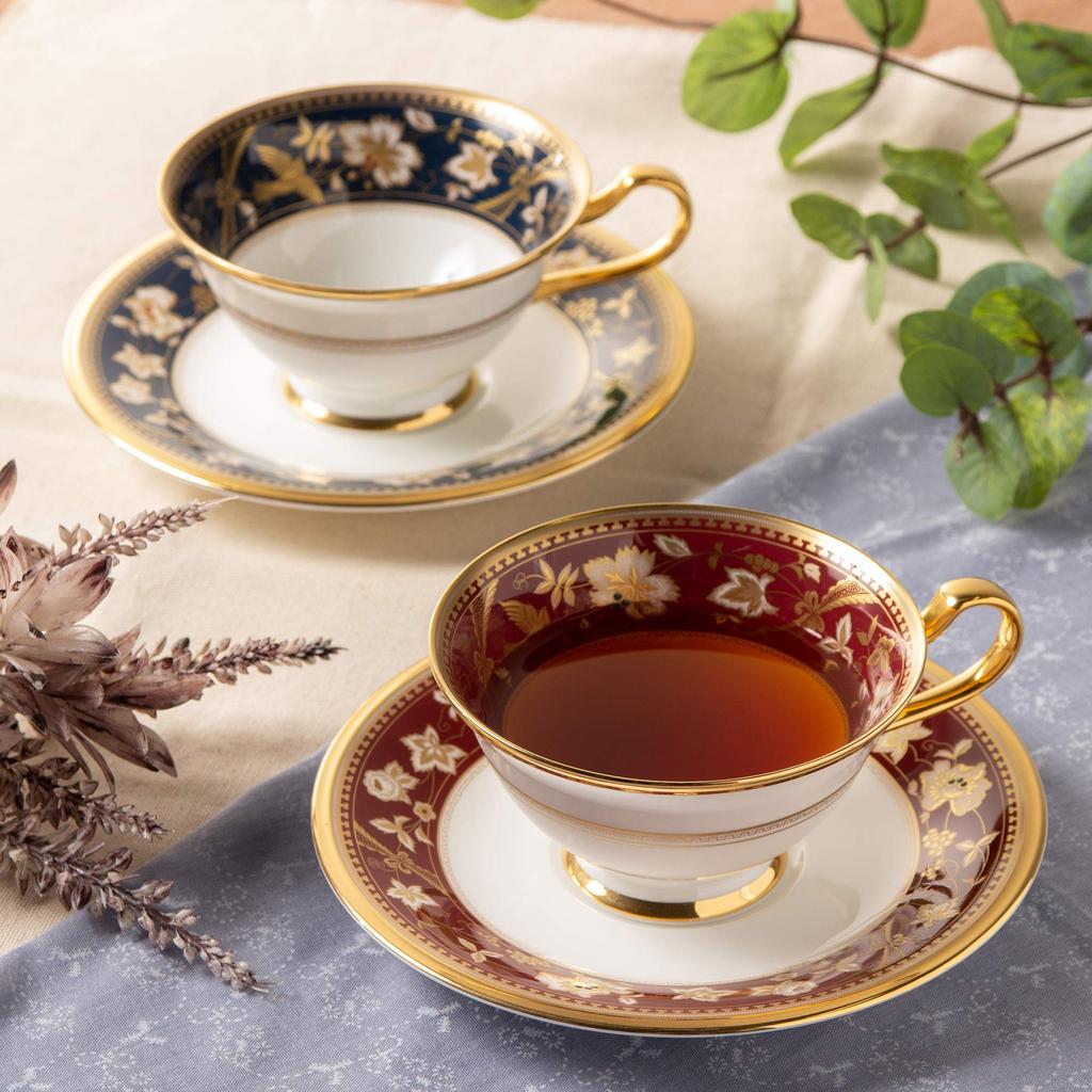 Noritake Tasse Untertasse Paar Kaffee und 220cc Sublime 2 Kunden Navy Tee Bone China & (Farbwechsel-Set) (für Tee) Blau/Garnelen Y6988/4403-12