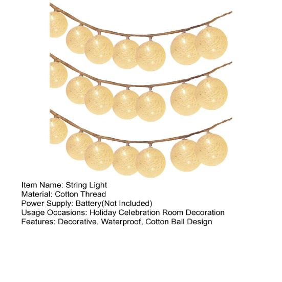 Cotton Ball String Light Waterproof Battery Powered 10/20/40 LEDs Christmas Wedding Halloween Holiday Party Decorative Fairy Lamp