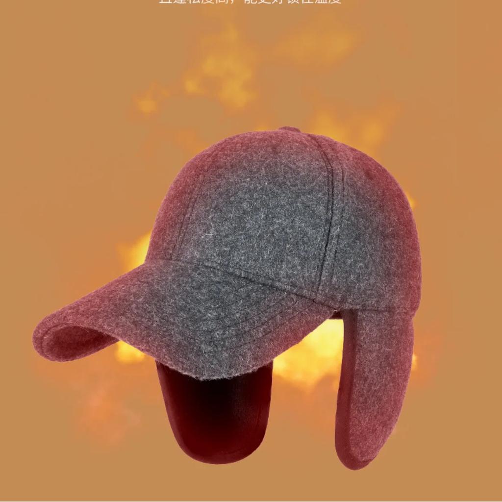 Brand Oohmy Baseball Cap Wool Winter Hat with Brim Earflap, Fitted Hat, for Men, Cold Weather, Ski, Snow, Hiking Bonnets