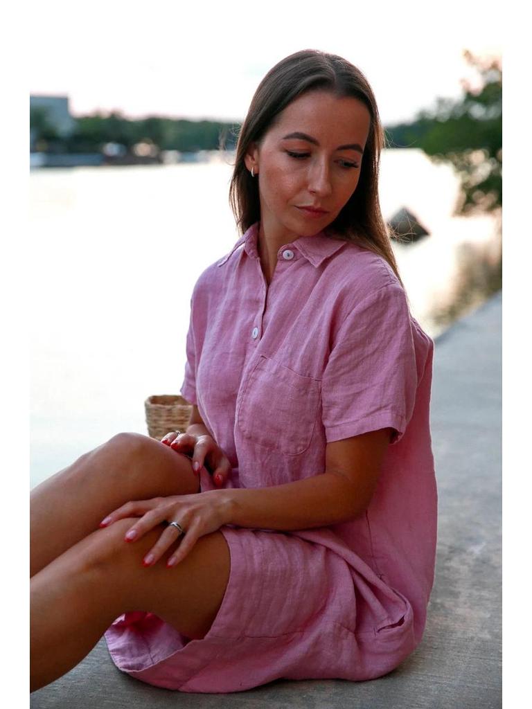 2023 European & American Cotton Linen Shirt Dress with Pockets & Buttons