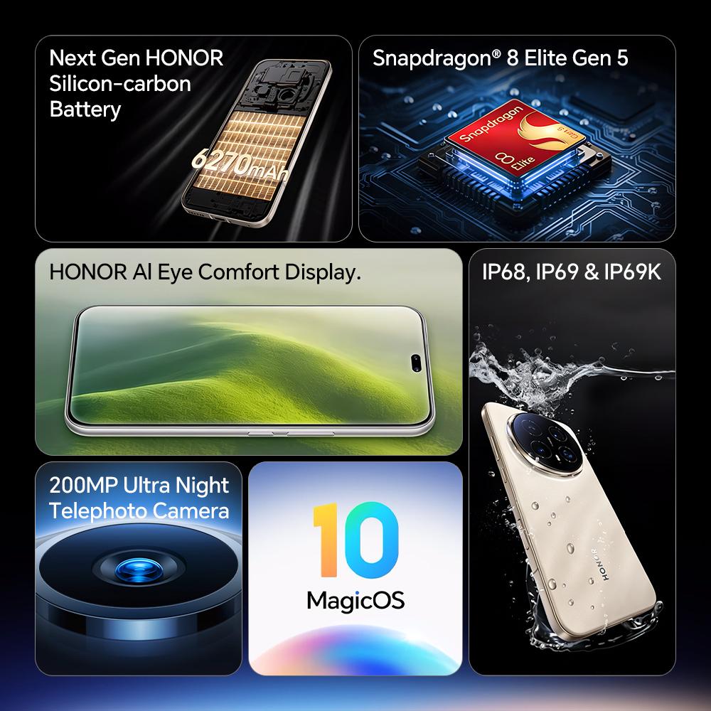 Honor Magic8 Pro EU Verze 5G AI Chytrý telefon Snapdragon 8 Elite Gen 5 6,71'' 120Hz OLED Displej 200MP Fotoaparáty 100W SuperCharge