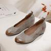 Johnature Retro Ethnischer Stil Höhensteigernde Schuhe Echtes Leder Handgefertigt Runde Zehenkeilabsatzschuhe