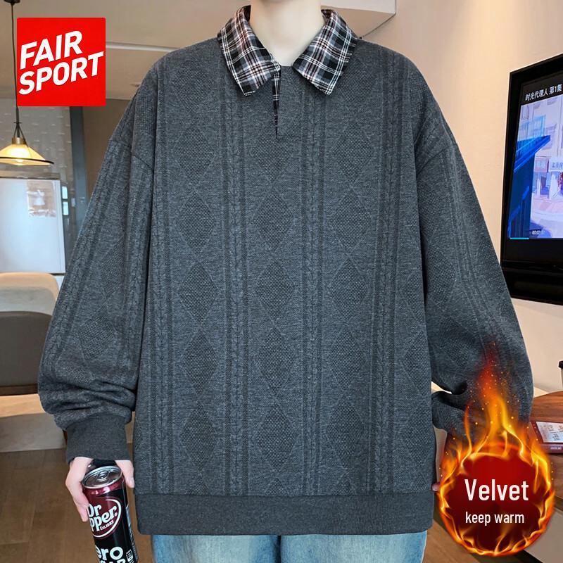 FAIR SPORT Men's Plaid Patchwork Polo Sweatshirt