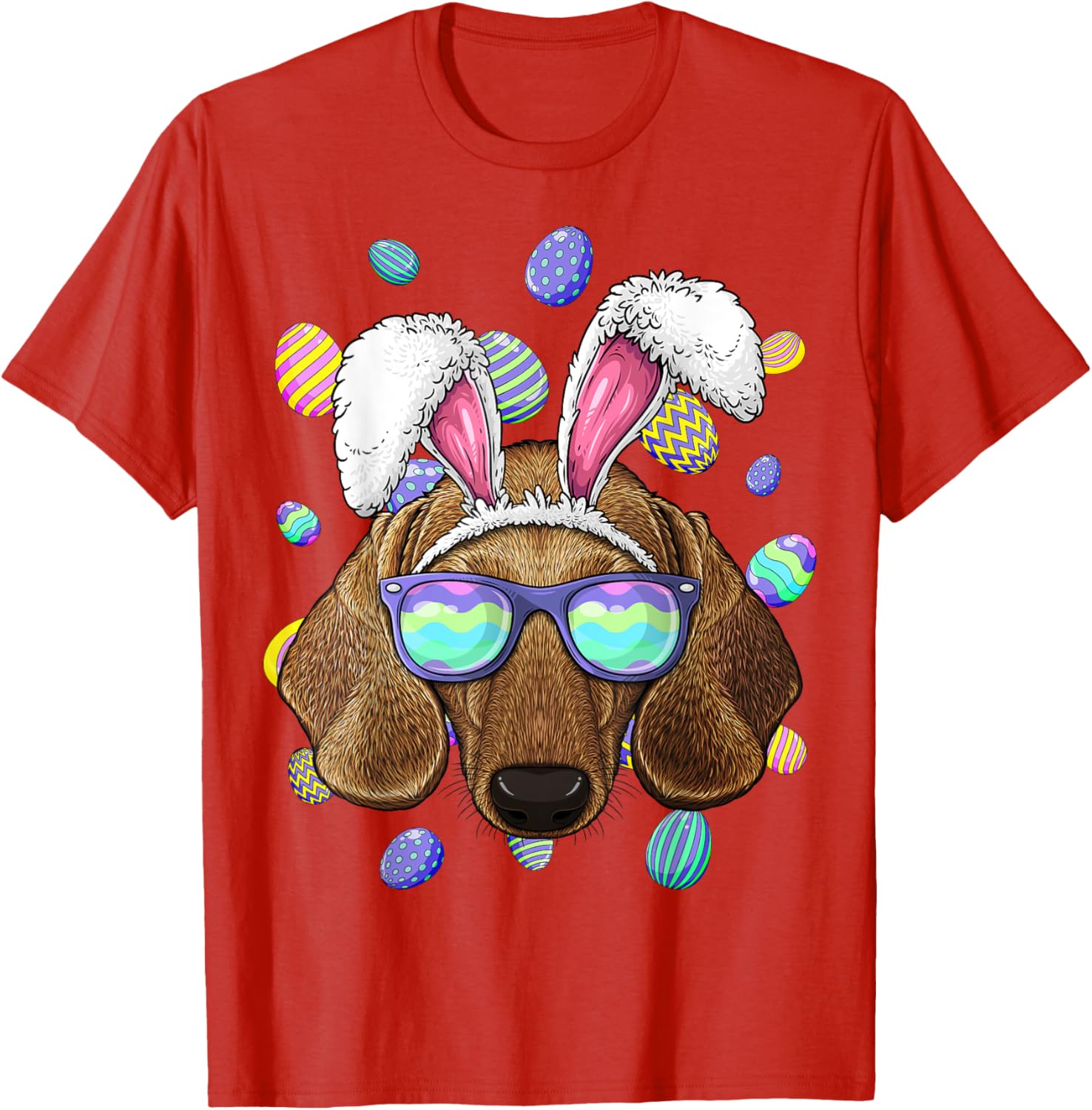 Dachshund Easter Bunny Sunglasses Graphic Tee Funny Dog Lover Men Casual T-Shirt S