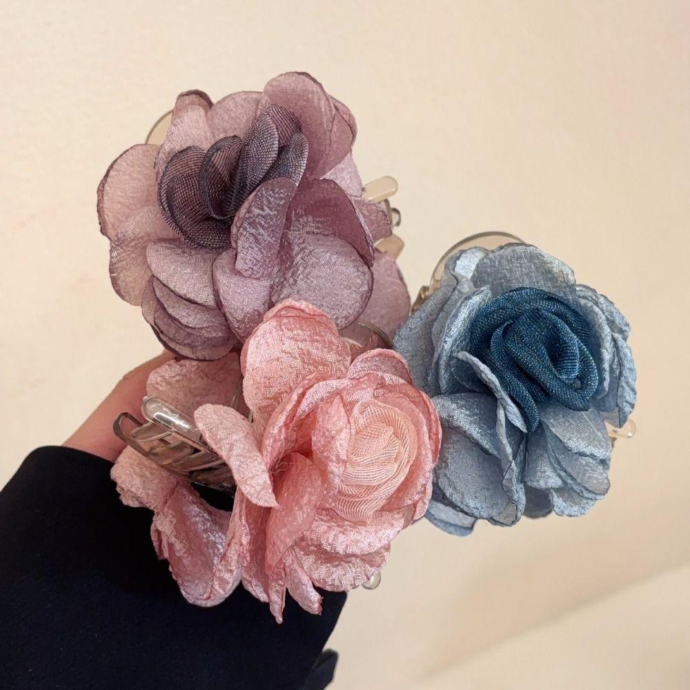Cloth Rose Shark Clip Korean Style Flower Claw Clip Fashion Simulation Flower Hair Claw  Women