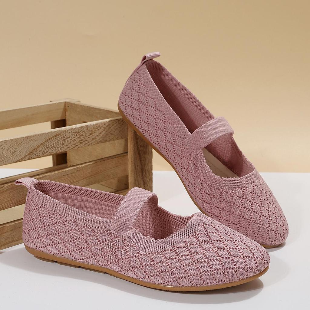 Dam Plus Size Andningsbara Fly-Knit Slip-On Ballerinaskor