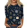 Women's Fashion Casual Round Neck Three-quarter Sleeve Christmas Print T-shirt Top