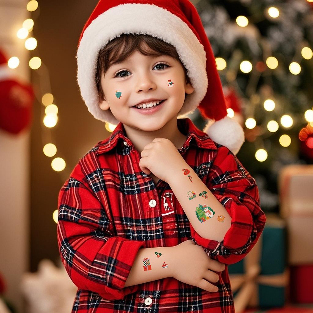 Cross Border New Cartoon Christmas Set Tattoo Stickers Children's Holiday Party Waterproof Sticker